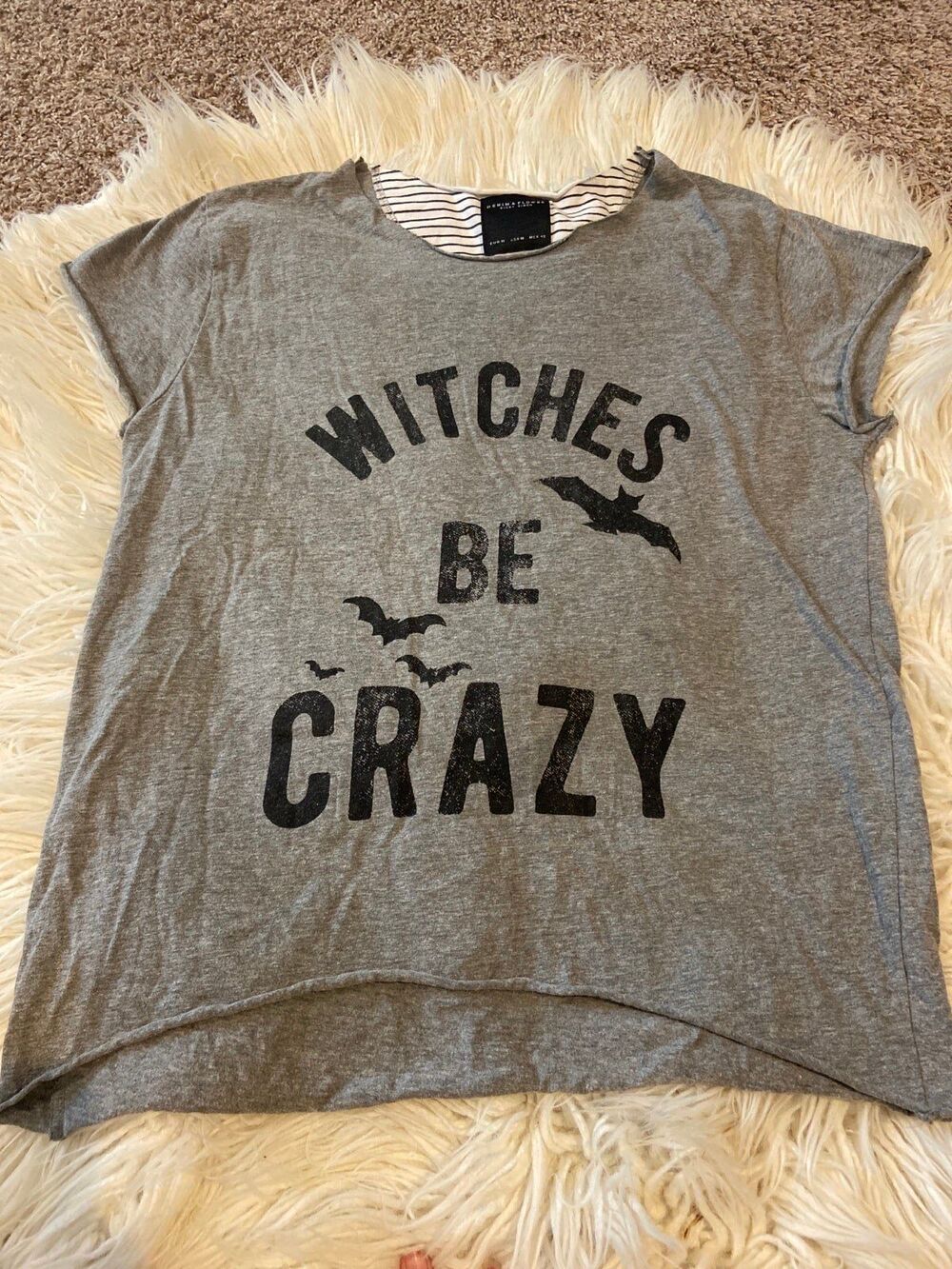 Medium Women's Denim and Flower brand Witches Be Crazy Halloween shirt grey